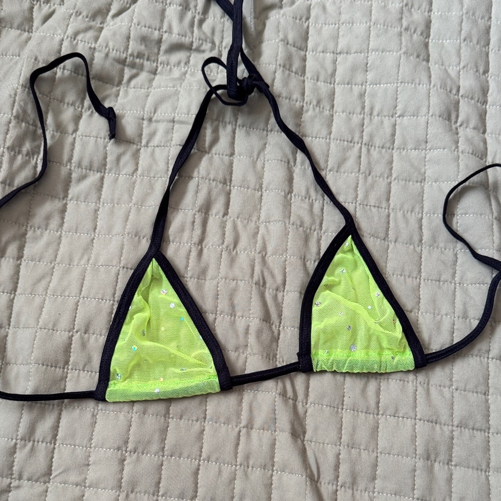 Neon Green Sequin Triangle Bikini Top